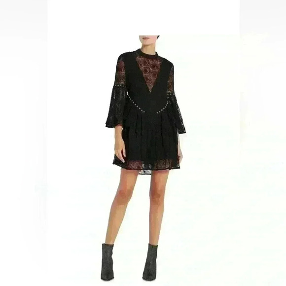 SASS & BIDE Layered Floral Lace Dress ROSE STORY Black Bell Sleeves SZ XXS - Picture 3 of 8